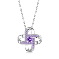 purple clear cz clovers pendant silvery necklace top quality fashion wedding jewelry valentines gift for women girl c10
