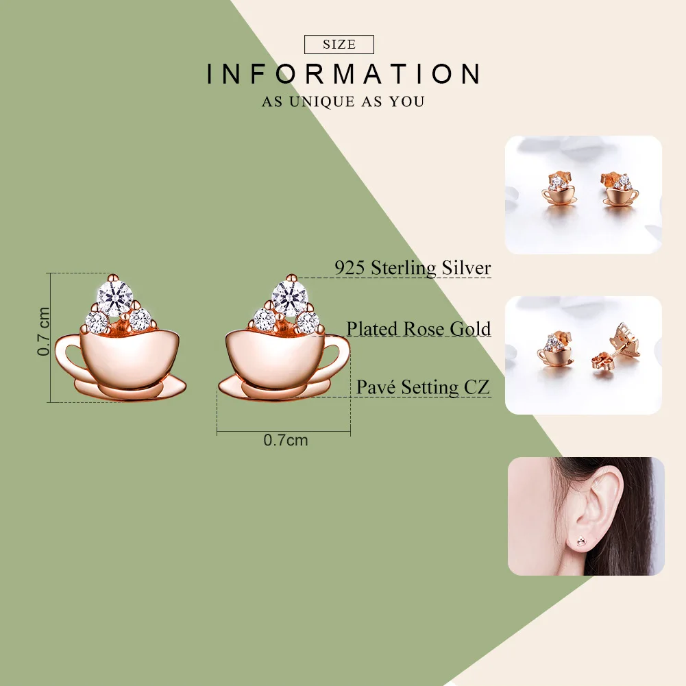 

Bisaer 100% 925 Sterling Silver Gold Coffe Cup Stud Earrings For Women Fashion Jewelry Best Gifts For Lover Friends Kids HSE592
