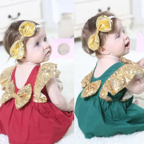 New Summer Cute Baby Girls Ruffle Sequin Sleeve Bodysuit Dress Party Pageant Clothes Babygrows Outfit 0-24M | Детская одежда и