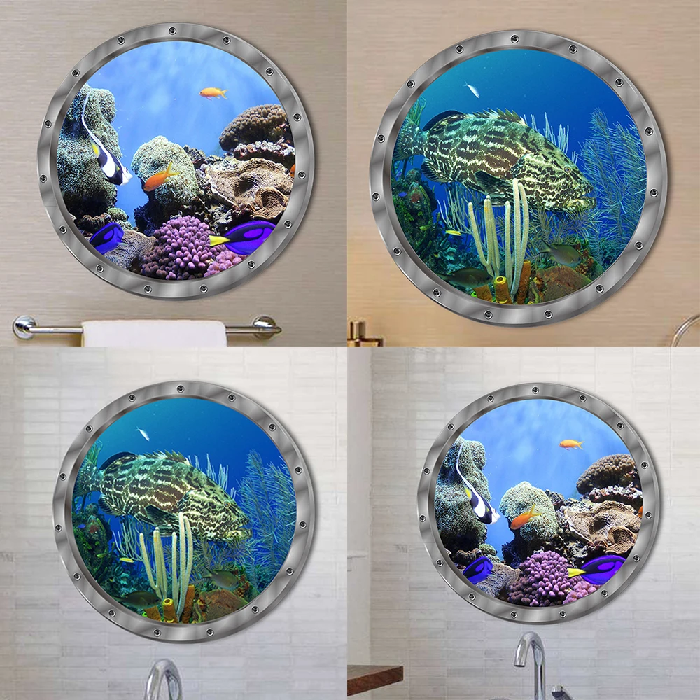 Hot 2019 New Fish Ocean View Windows Wall Door Stickers for Washing Machine Decor Decal wholesale | Дом и сад