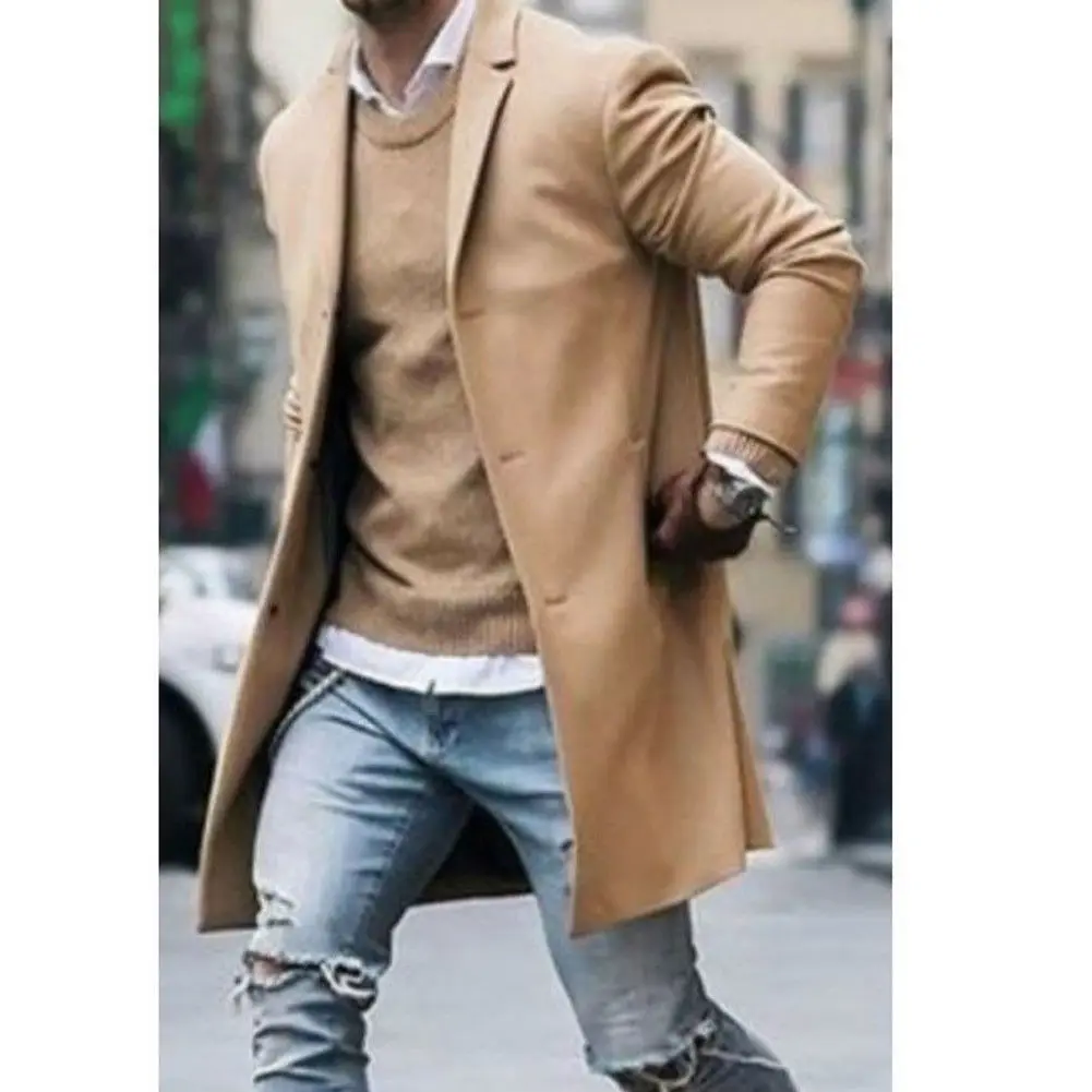 

Fashion Men's Wool Blend Coat Winter Overcoat Buttons Jacket Coat Outwear Long Sleeve Jacket Trendy Streetwear