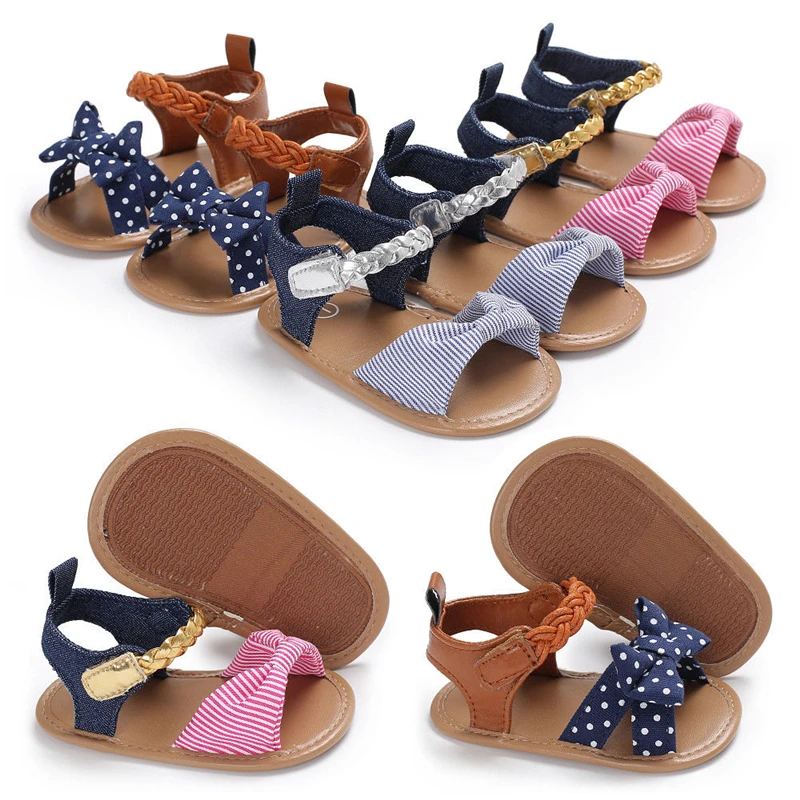 

New Cute Toddler Infant Baby Girl Sandals Soft Sole Summer Shoes Bow-Knot Bebe Girl Fashion Striped Sandal Clogs 0-18m Hot