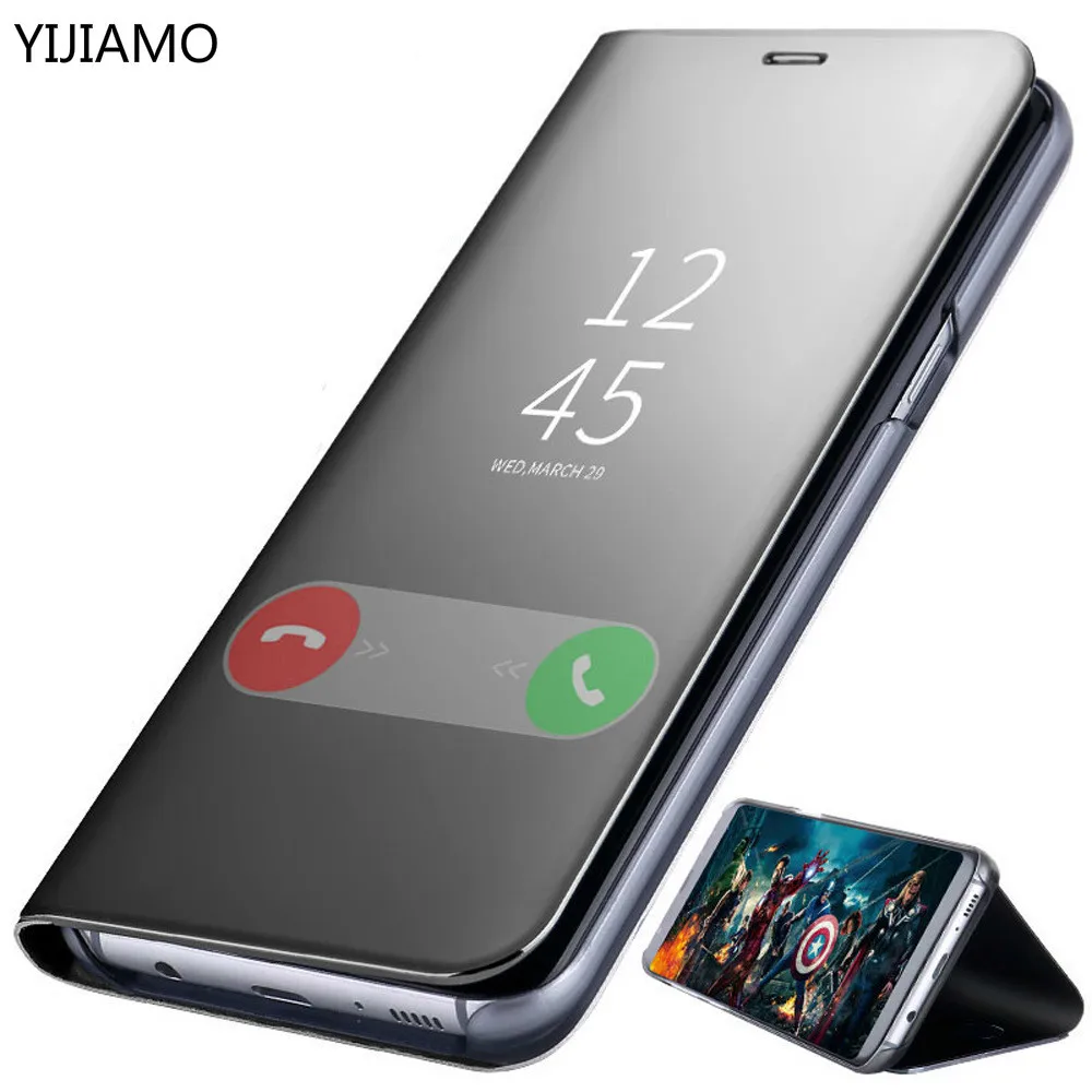 Роскошный умный зеркальный флип чехол для Samsung J3 J4 J6 J7 J8 2018 S10 S9 S8 S7 S6 черный samsung galaxy