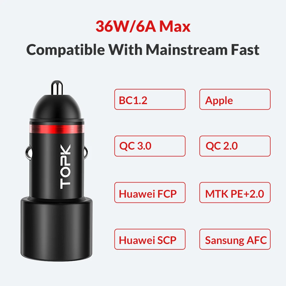 TOPK 36 W Мини двойной зарядное устройство USB для iPhone QC3.0 быстрое хаувей Xiaomi samsung