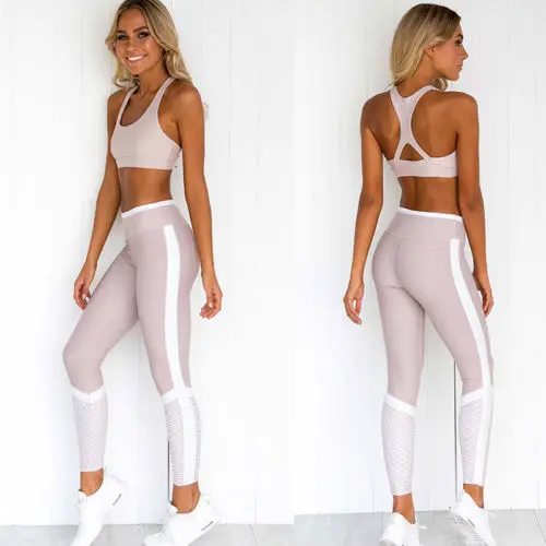 Женский спортивный костюм для фитнеса однотонный топ штаны леггинсы тренировок|
