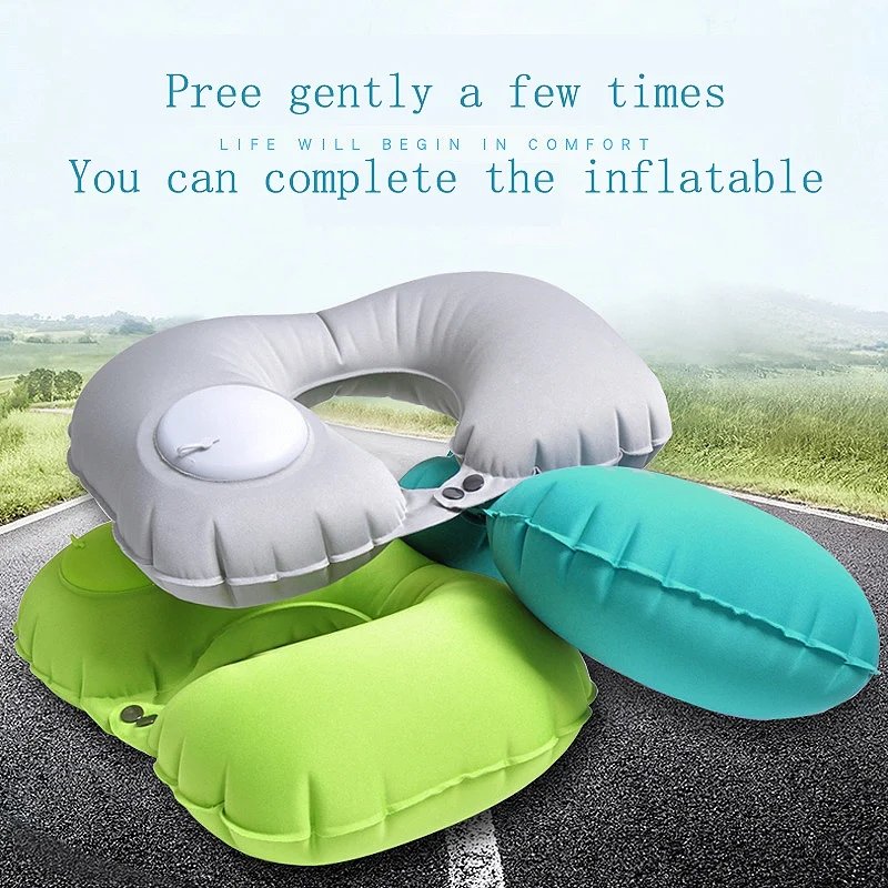 U-Shape Automatic Inflatable Travel Pillow Neck Car Air Pillows Cushion Headrest Folding Portabl | Дом и сад