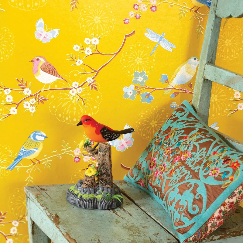 

Chinese Yellow Blue Flowers Birds Environmentally Non-woven Wallpaper Living Room Bedroom Tv Background Wall Study Wallpapers