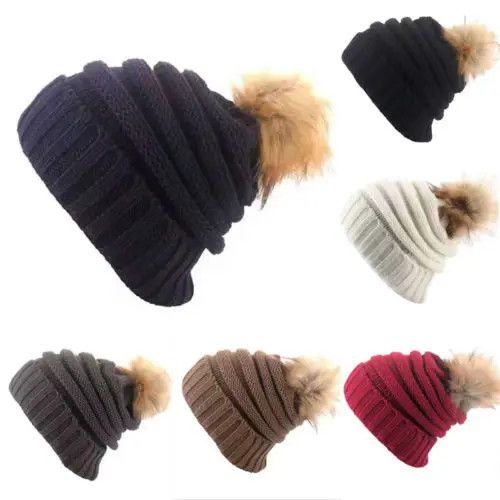 Зимняя женская теплая вязаная шапка Skullies Beanies шапки мягкая эластичная меховая