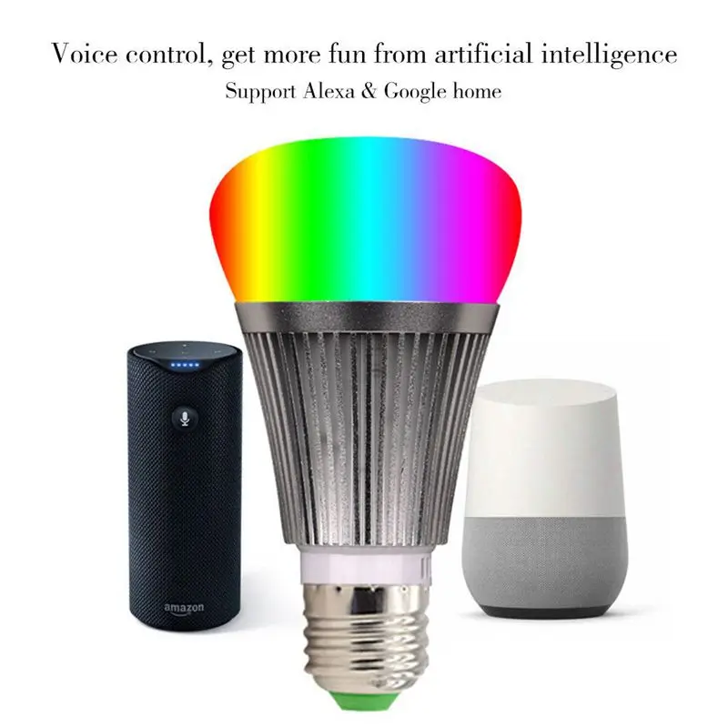 Умная Светодиодная лампа WiFi Беспроводная цветная RGB + W с регулируемой яркостью в