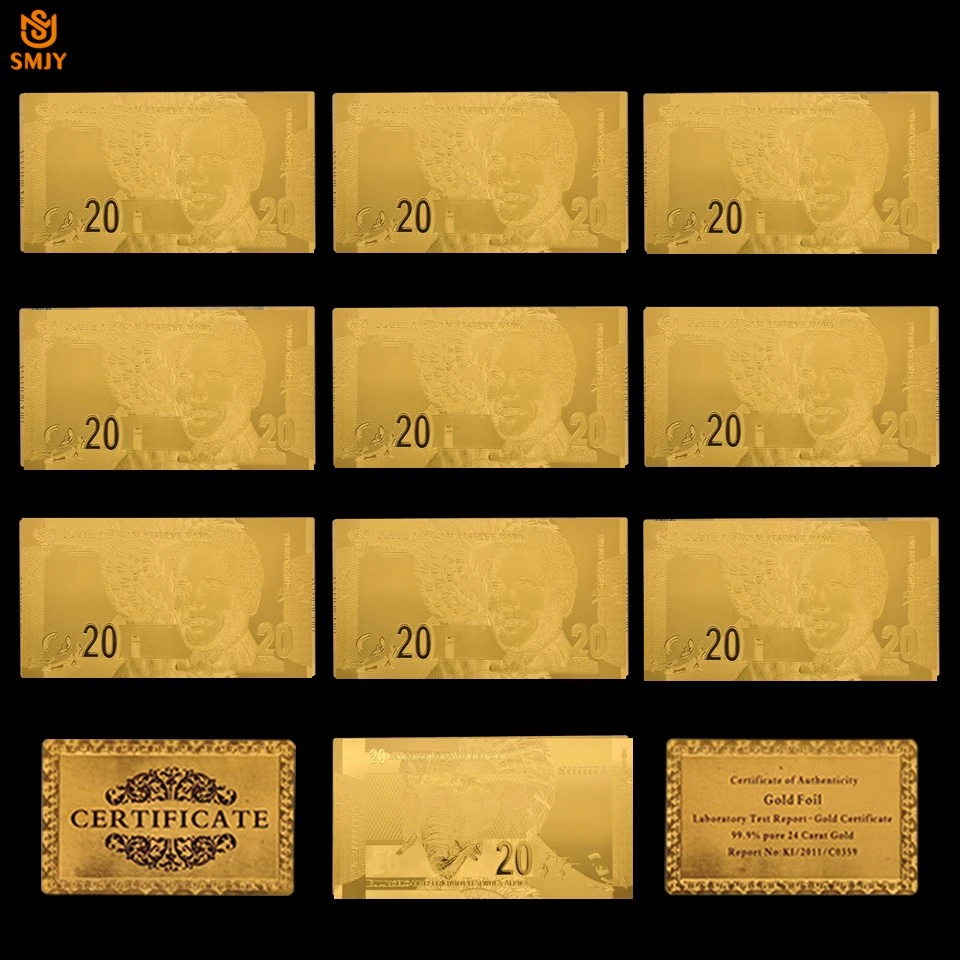 10 шт./лот Южная африканская золотая банкнота 20 Ранд фальшивый счет 24k