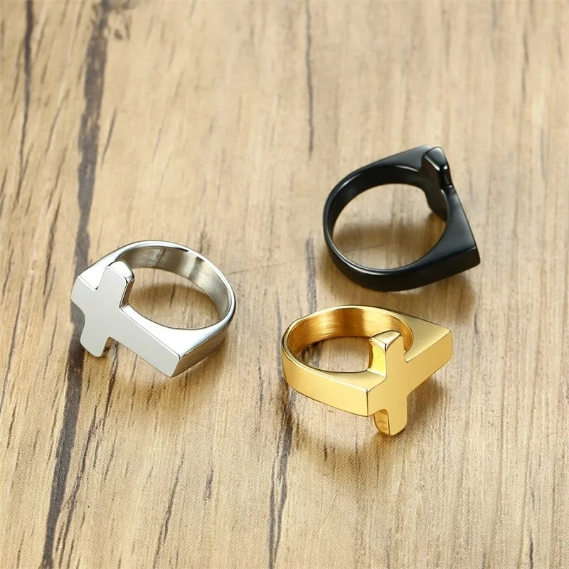Sideways Cross Ring Men Stainless Steel Solid Metallic Crucifix Band Plain Rings | Украшения и аксессуары