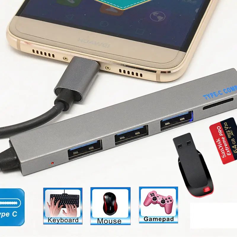 4 в 1 usb хаб Type C USB TF слот адаптер с 3 портом для Macbook Pro|USB-хабы| |