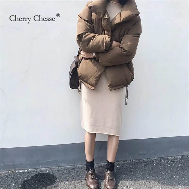 Cherry Chesse Harajuku для женщин Зимняя парка с длинными рукавами и отложным воротником