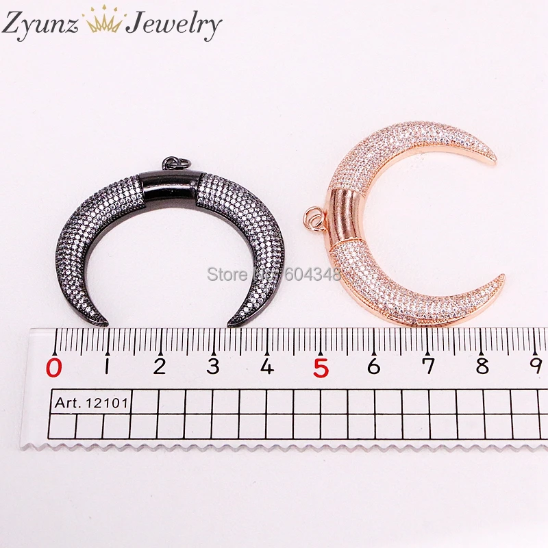 

5 Strands Zyunz Charm Sparking micro pave CZ big crescent moon pendant necklace, crystal zirconia double horn necklace