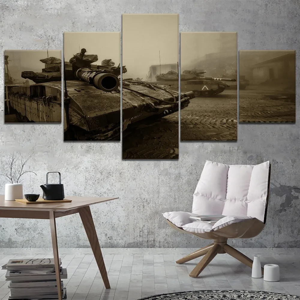 

5 Panel Tank War Canvas Printed Painting For Living Room Wall Decor HD Picture Artworks Poster5
