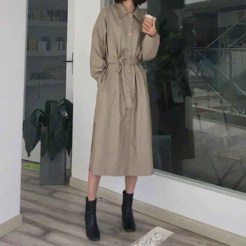 TWOTWINSTYLE корейский черный Тренч женский с длинным рукавом кружево сбоку