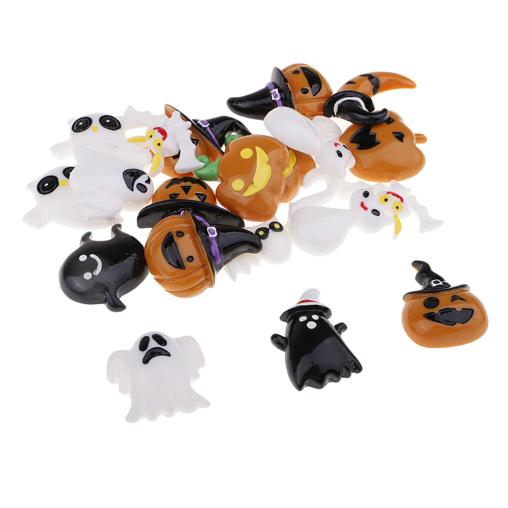 20pcs Flat Back Resin Cabochon Halloween Themes DIY Flatback Embellishment Scrapbooking Crafts Phone Case Decorations | Дом и сад