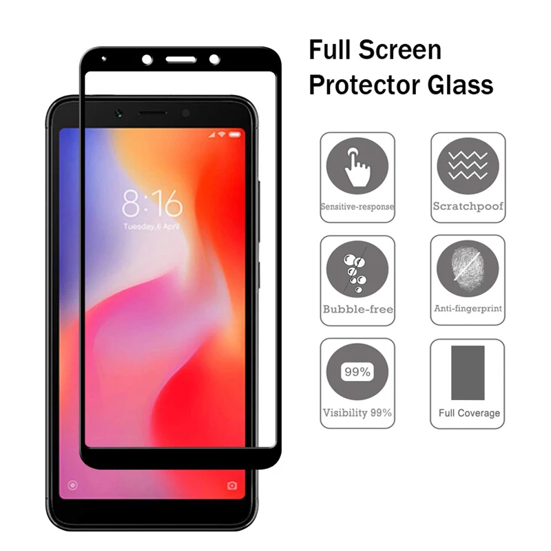 Закаленное стекло для Xiaomi Redmi 6A Pro Защита экрана черно белая пленка полного