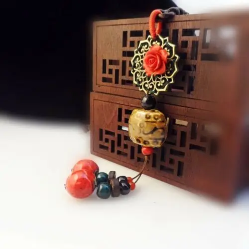 

Cord Retro Necklace Tibetan Charm Choker Hippy Real Ceramic retro literary necklace Pendant Leather Black