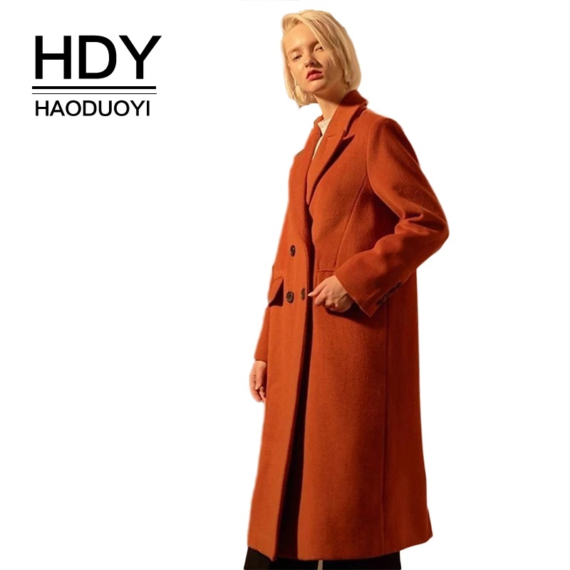 Женское двубортное пальто HDY haoduoyi классическое простое и благородное с разрезом