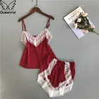 Queenral женские пижамы для сна Lounge сексуальное женское белье пижамы Femme шелковый атлас летняя ночная рубашка домашний костюм сексуальный кружевной пижамный комплект пижамапижама женскаяпижамыпижамы женскиеженская
