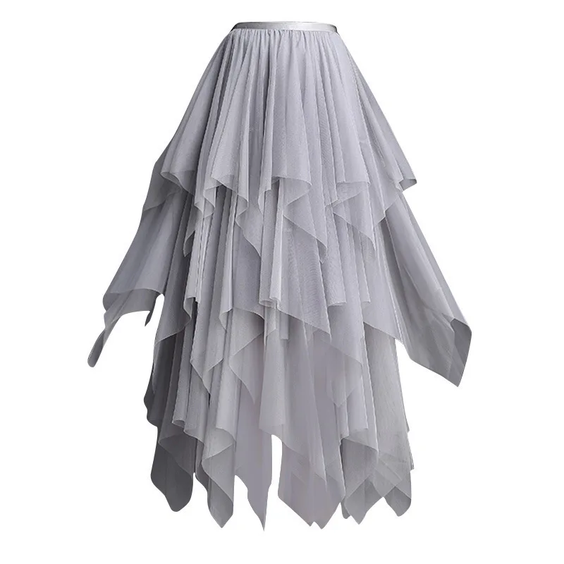 LANMREM 2020 New Korean Style Fashion Loose Irregular Mesh Patchwork Skirt For Women's Summer Casual Bottoms QG193 | Женская одежда