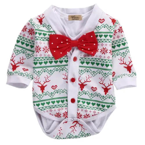 Emmababy SpringXmas Autumn Newborn Baby Girl Boy Reindeer Snowflake Coat Romper Christmas 2pcs Outfits Set | Детская одежда и
