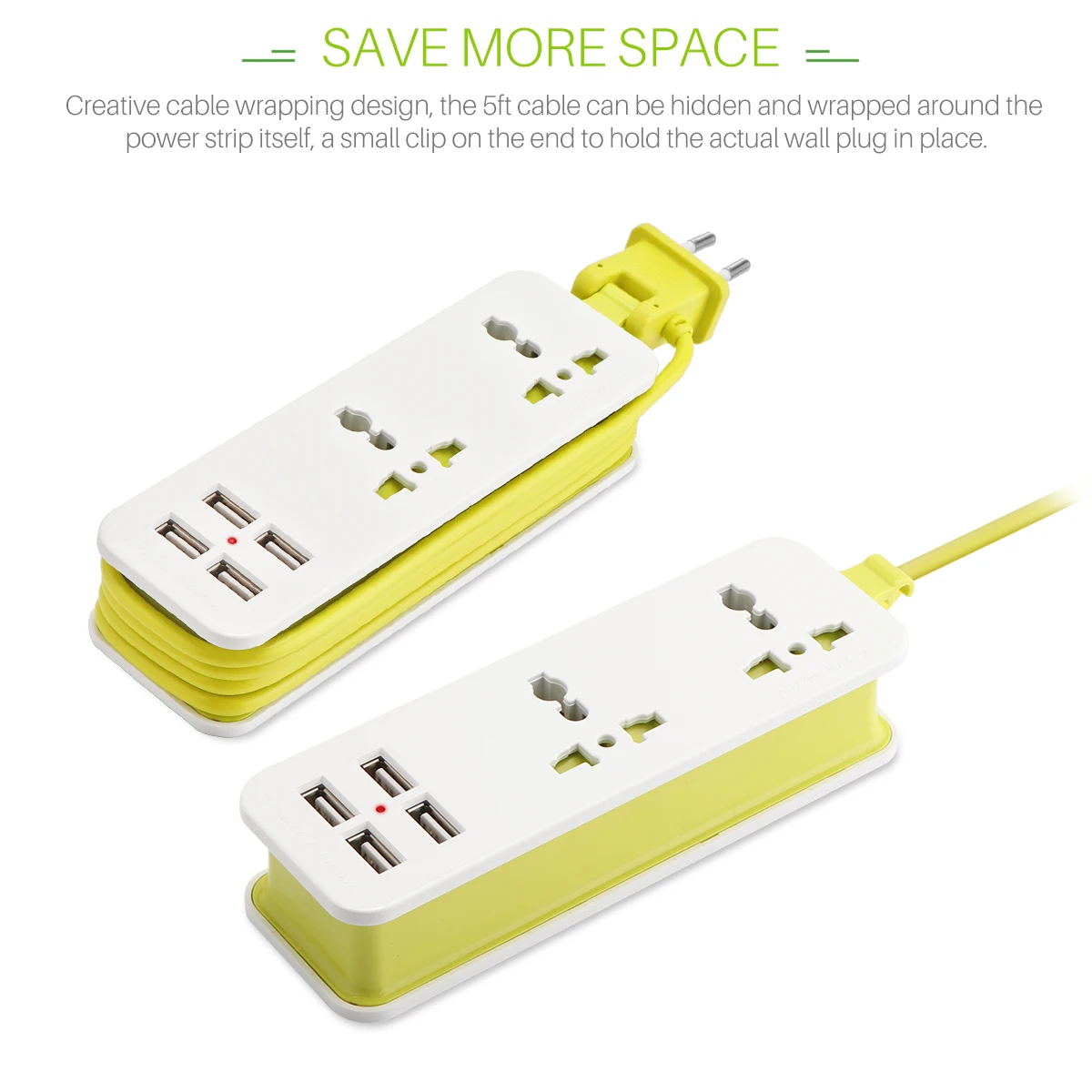 

Portable1/2 Outlet Travel Power Strip Adapter Surge Protector 4 Smart USB Ports Desktop Wall Charger Station 5ft Extension Cord