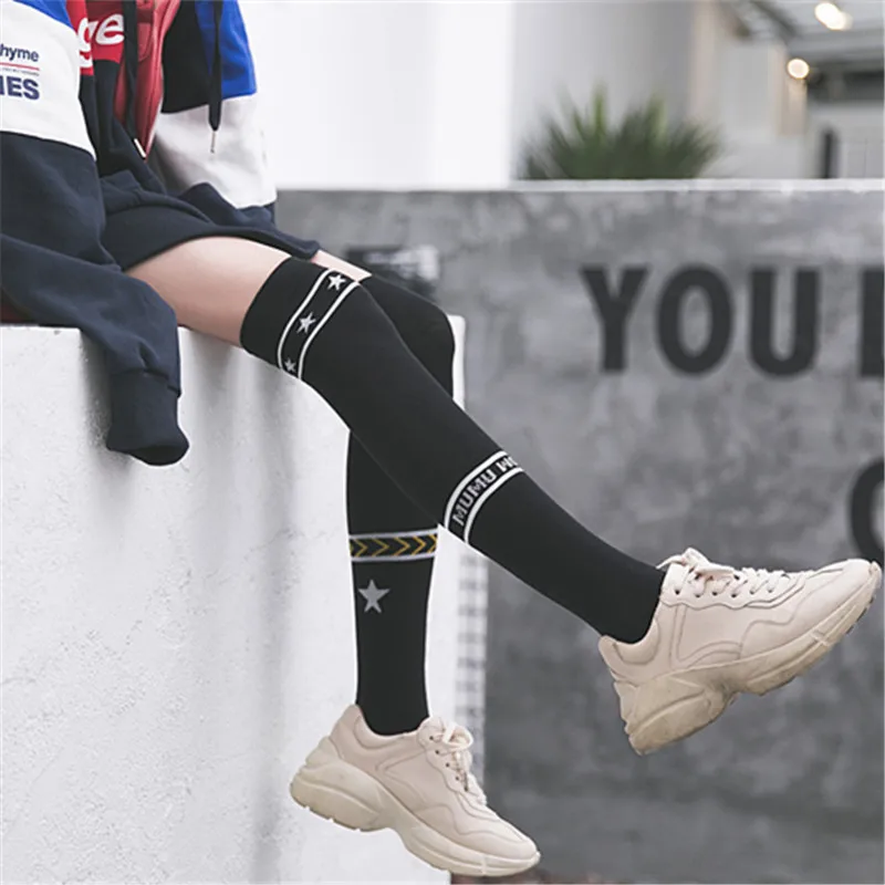 New Pure Cotton Long Socks Fashion Stars Overknee Slim Thin. Leg School Wind Thigh Knee High Stockings Sexy | Женская одежда
