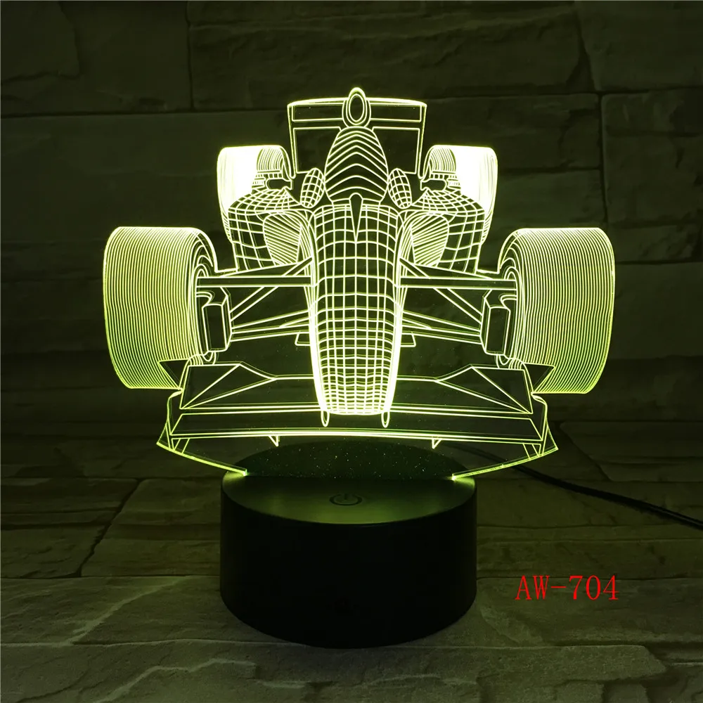 Светодиодный ночник 7 цветов изменяющийся 3D F1 гоночный автомобиль моделирование