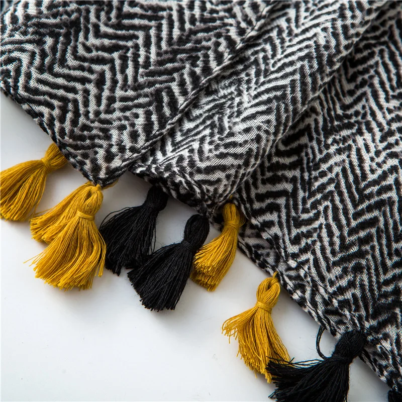 

Spring New Style Snake Skin Scarfs for Ladies Cotton Head Scarf with Tassels Beach Holiday Use as Beach Scarf