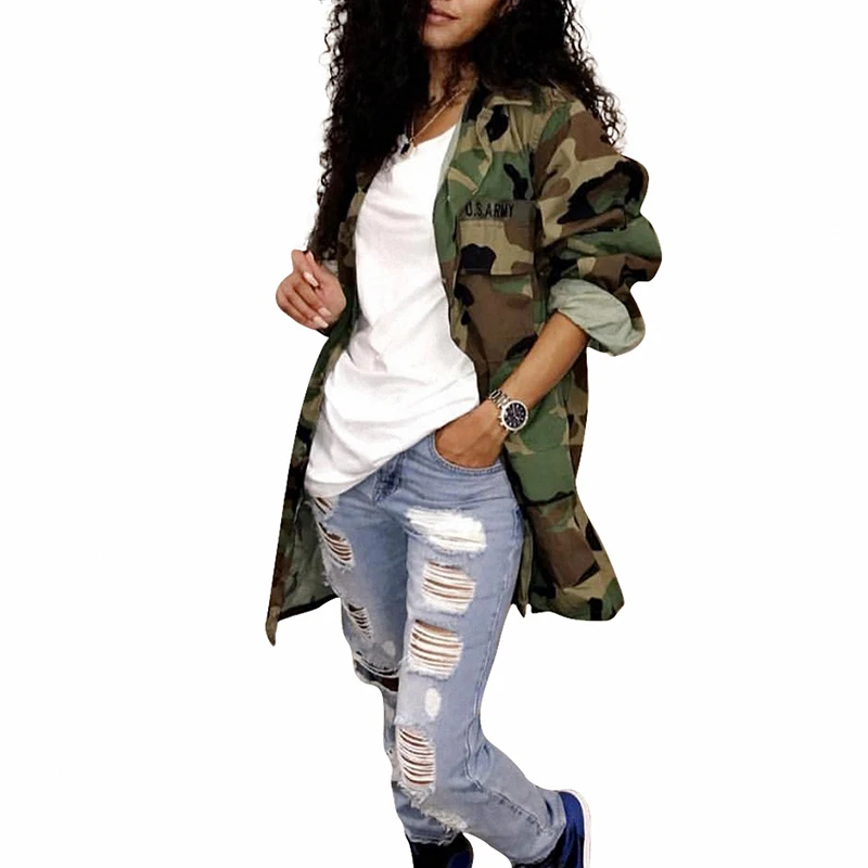 Стильные женские камуфляжные принтклубные вечерние повседневные крутые длинные