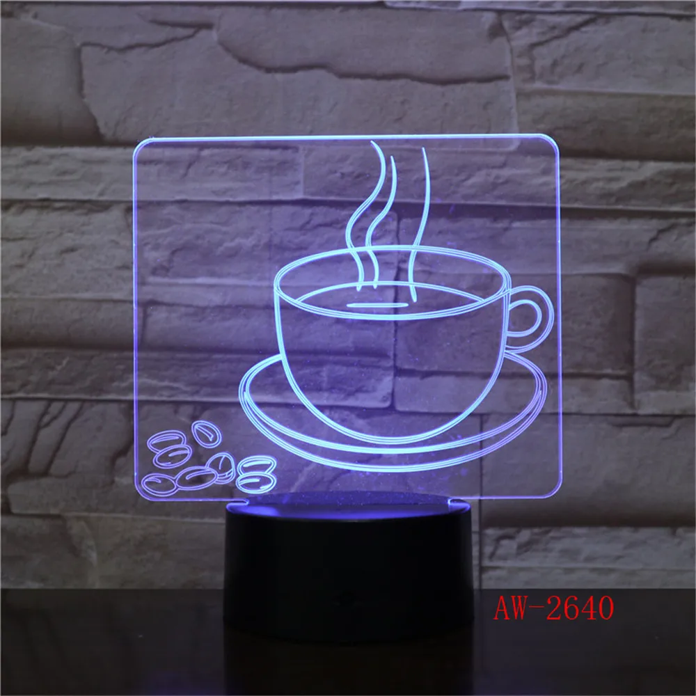 3D лампа кофейная чашка Иллюзия светодиодсветодиодный USB сенсорный RGB 7 цветов