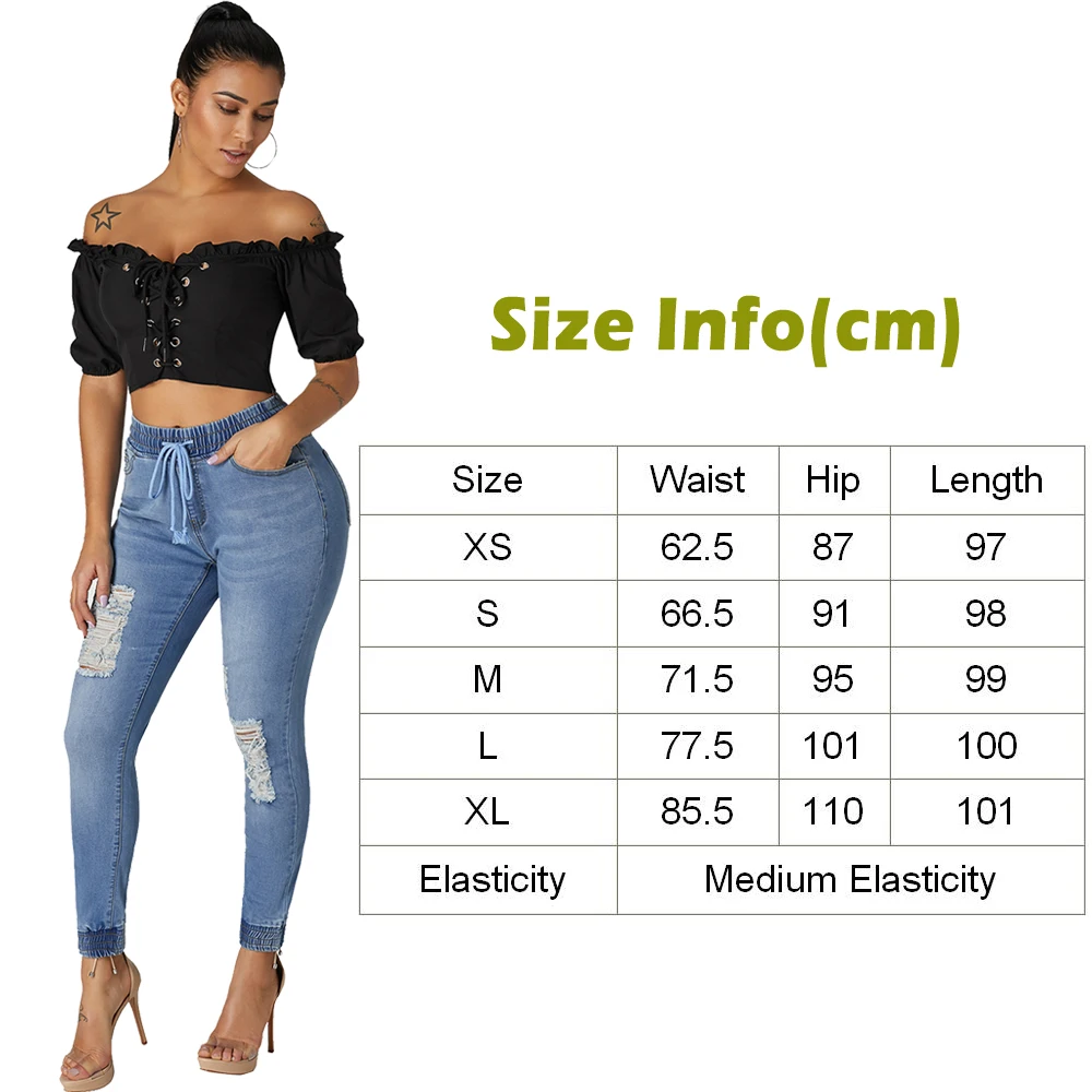 

LORDLDS High waist Women Skinny Pencil Jeans Drawstring waist Denim Jogger Pants Ladies Ripped Jeans 2018 Woman Trousers