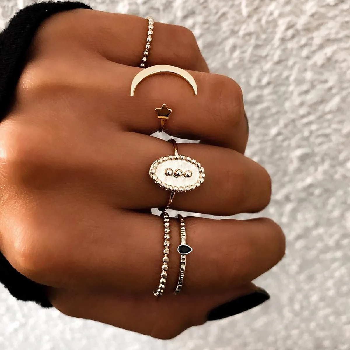 Набор колец в богемном стиле Золотая Луна Звезда Овальный Midi Finger Knuckle Кольца для