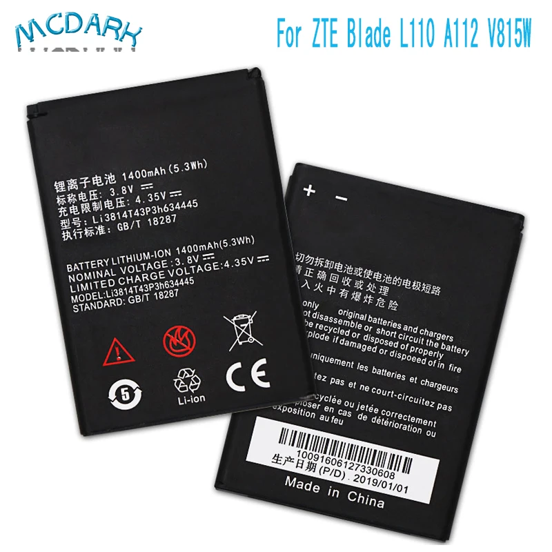 Mcdark 1400 мА ч для ZTE Li3814T43P3h634445 Батарея лезвие L110 A112 V815W запасные батареи сотового