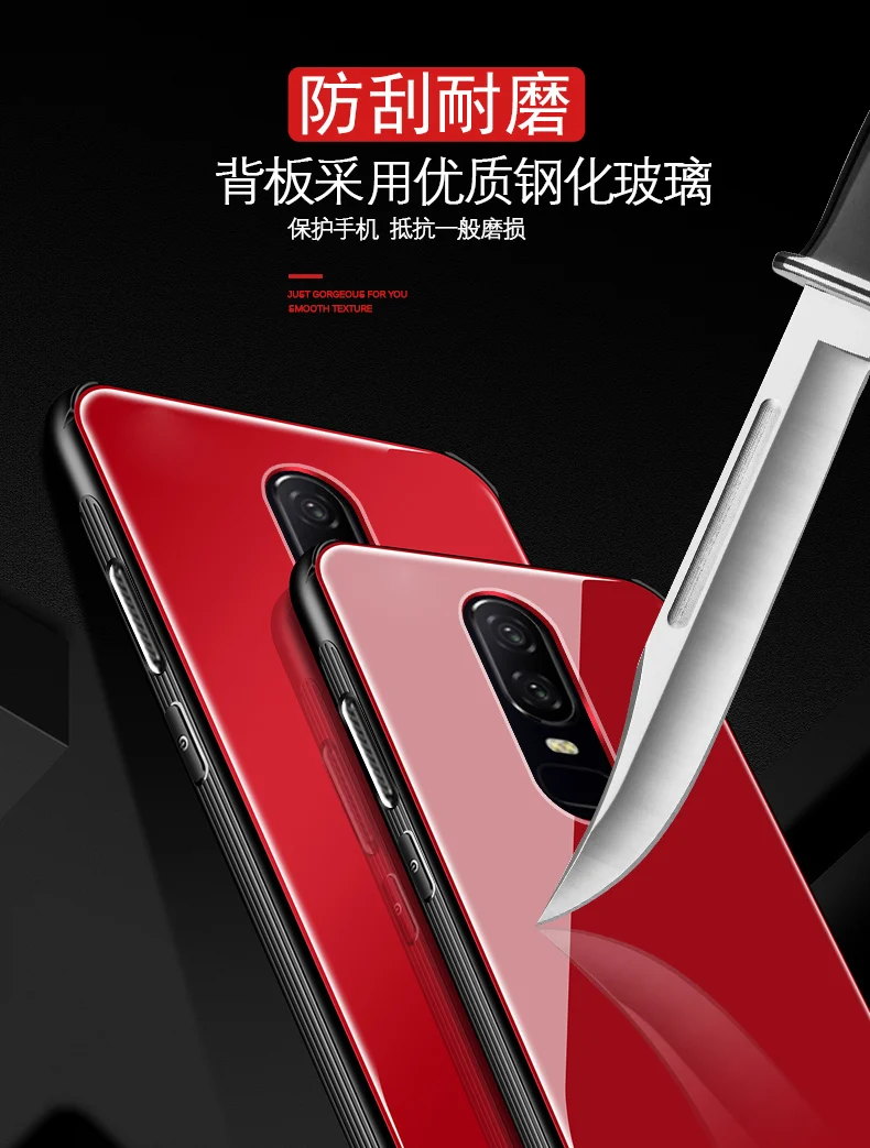 Чехол накладка из цветного закаленного стекла One Plus 6 6T для Oneplus Hybrid Hard PC с мягкой