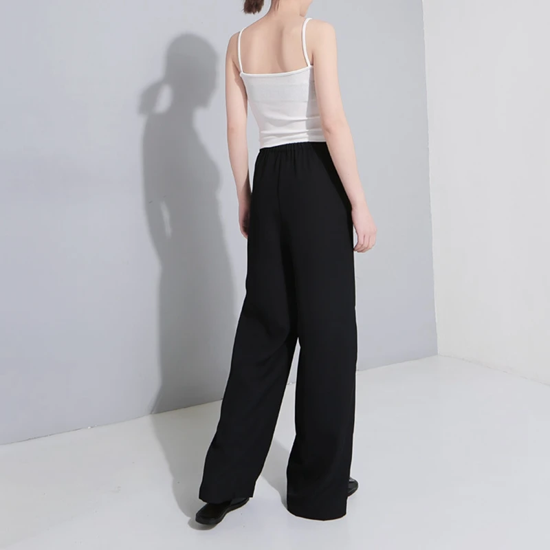 

SWYIVY Women's Pants High Waist 2019 Summer Solid Color Wide Leg Pants Elastic Waist Straight Female Pant Casual Loose Big Size