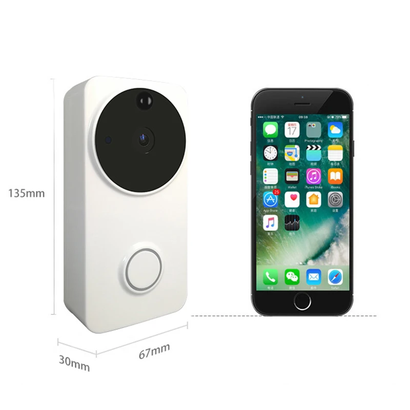 Беспроводной двухсторонний дверной звонок Hd 720P Визуальный с Wi-Fi камера дверного