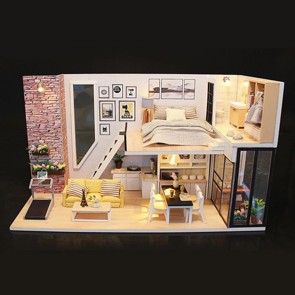 1/24 миниатюрный кукольный домик Diorama DIY, набор аксессуаров, современный стиль, Двухуровневый дом для квартиры, детский подарок на день рождения