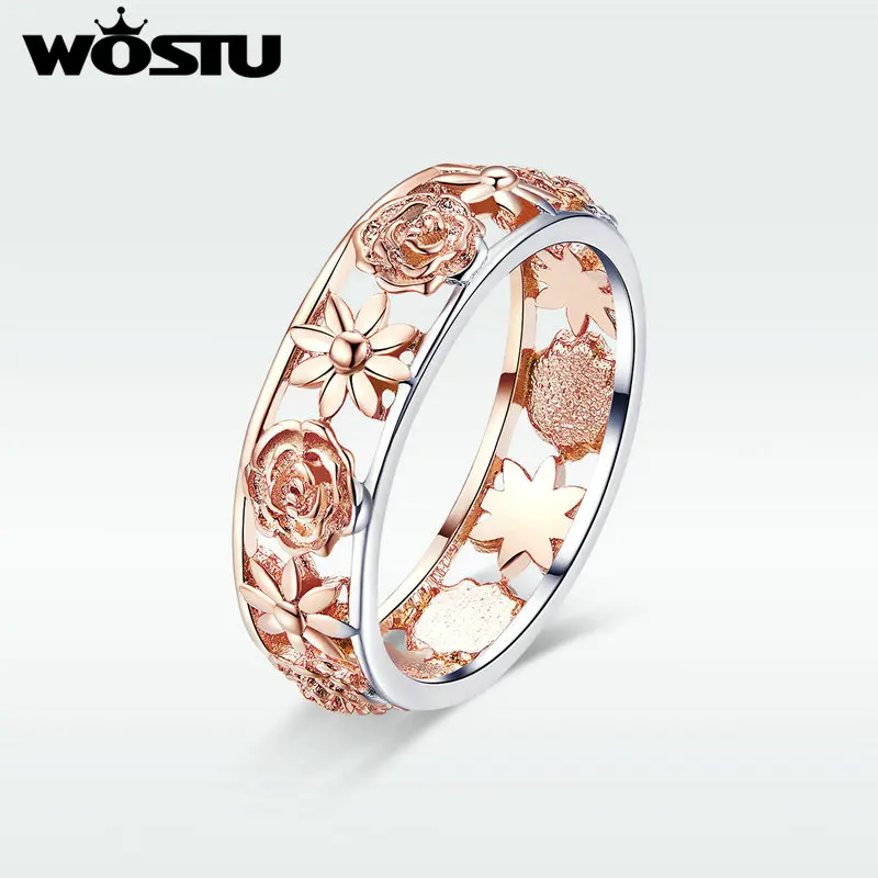 WOSTU 2019 Горячая Мода розовое золото цвет цветок кольца Элегантные Модные