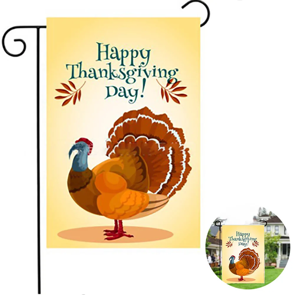 Thanksgiving Garden Flag Decorations Double Sided Printing Flags Burlap Turkey Design Yard Outdoor Holiday Ornament decor | Дом и сад