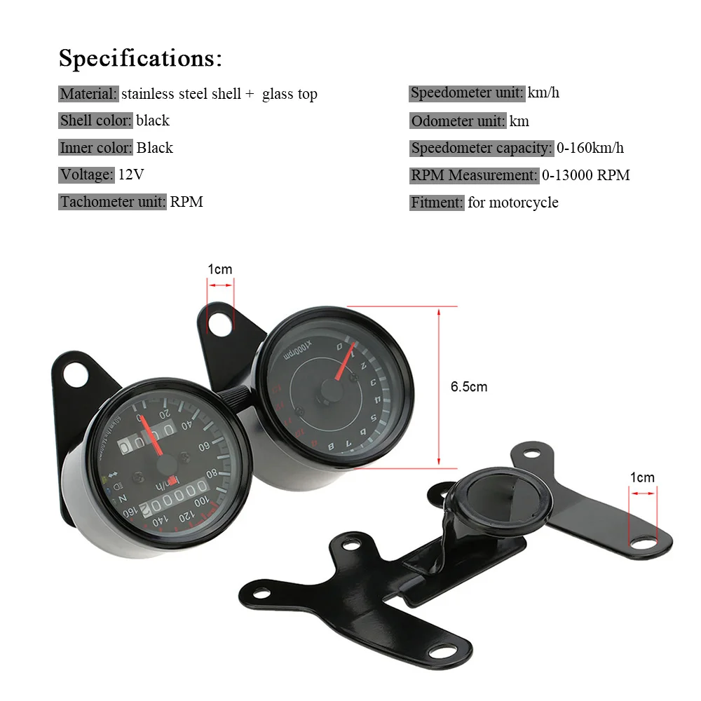 KKMOON 12V мотоцикл светодиодный сигнал Ретро 13000 RPM тахометр км/ч Спидометр двойной