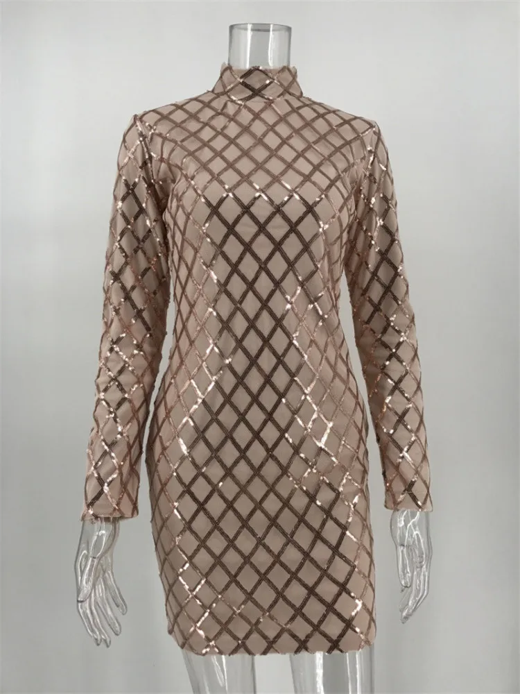 2019 вечерние платья с блестками и высоким вырезом для ночного клуба Vestidos зимнее