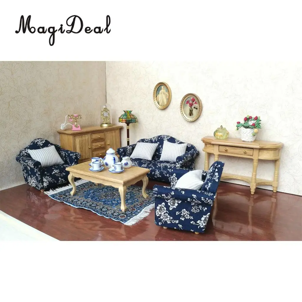 

1Set Wooden Floral Sofa Cushions Kit for 1/12 Dollhouse Room Box Living Room Bedroom Miniature Furniture Decor Dolls Accs