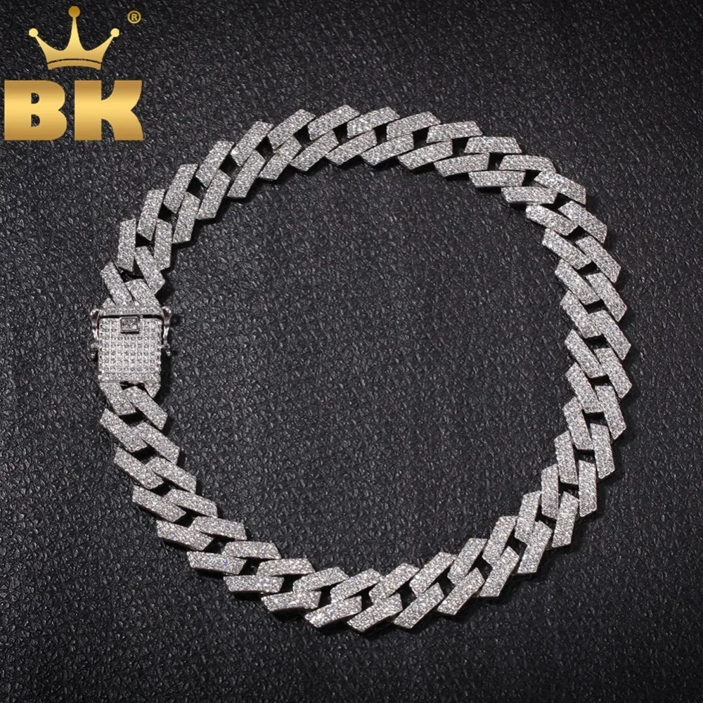 THE BLING KING 20mm Prong Cuban Link Chains Necklace Fashion Hiphop Jewelry 3 Row Rhinestones Iced Out Necklaces For Men