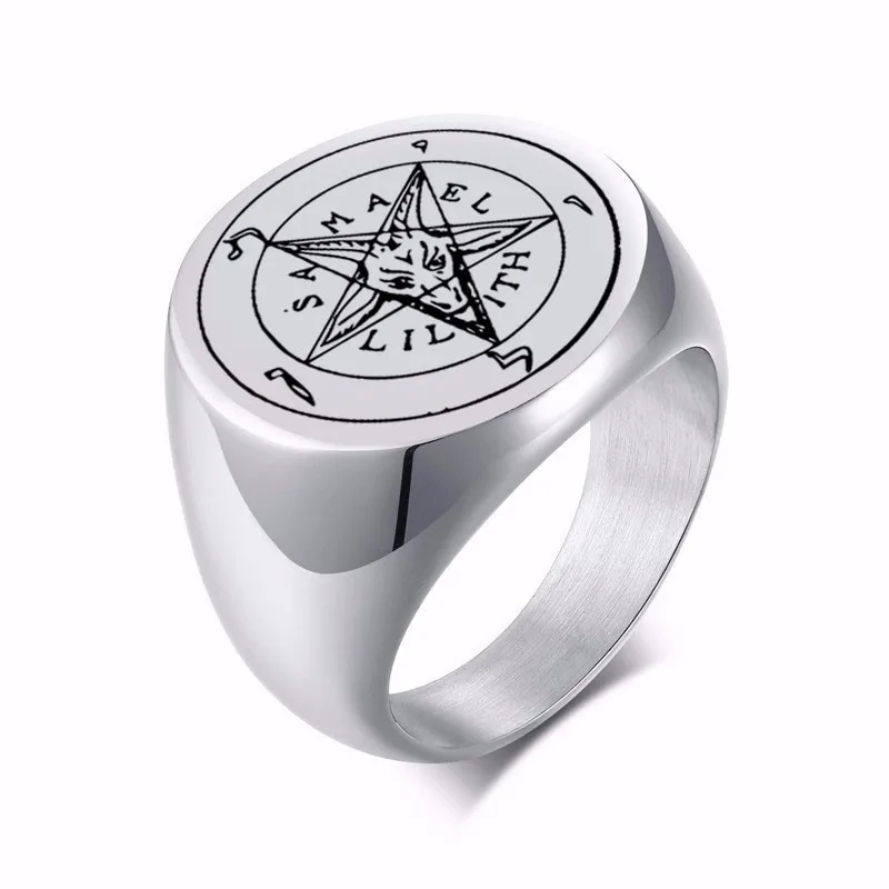 

Stainless Steel Men Ring Laser Engraving Seal Of Baphomet Laveyan Lucifer invert Pentacle Pentagram