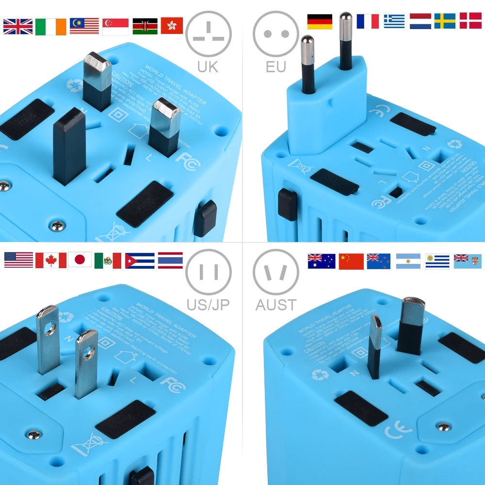 Highever 2000 W дорожный адаптер Международный Универсальный питания 4 USB порта