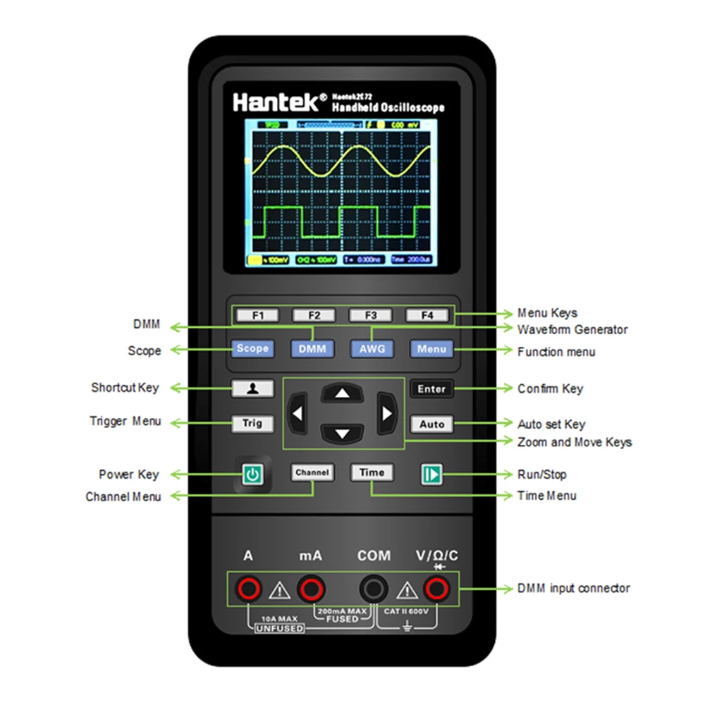 O125 3in1 Hantek Digital Oscilloscope + Multimeter Waveform Generator 40MHz 70MHz 250MSa/s 2D42 2D72 | Инструменты