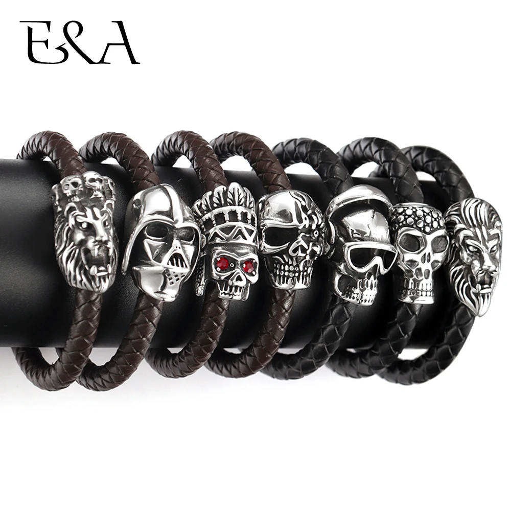 Мужской плетеный браслет из натуральной кожи с магнитной застежкой нержавеющей